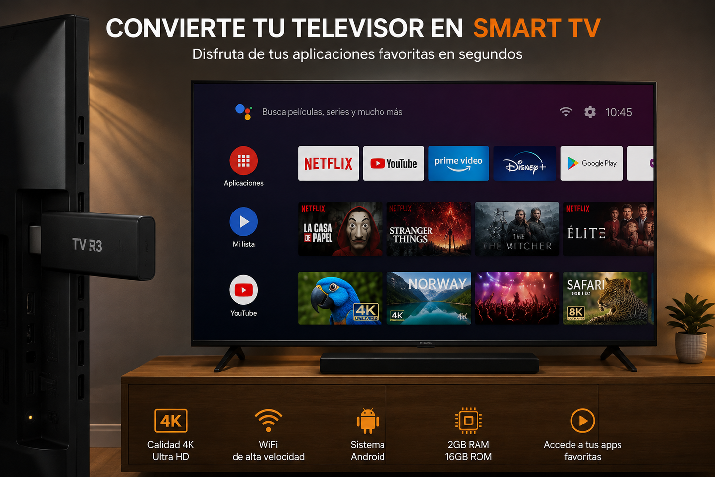 TV Stick Android 14 4k|Convierte cualquier TV en Smart TV
